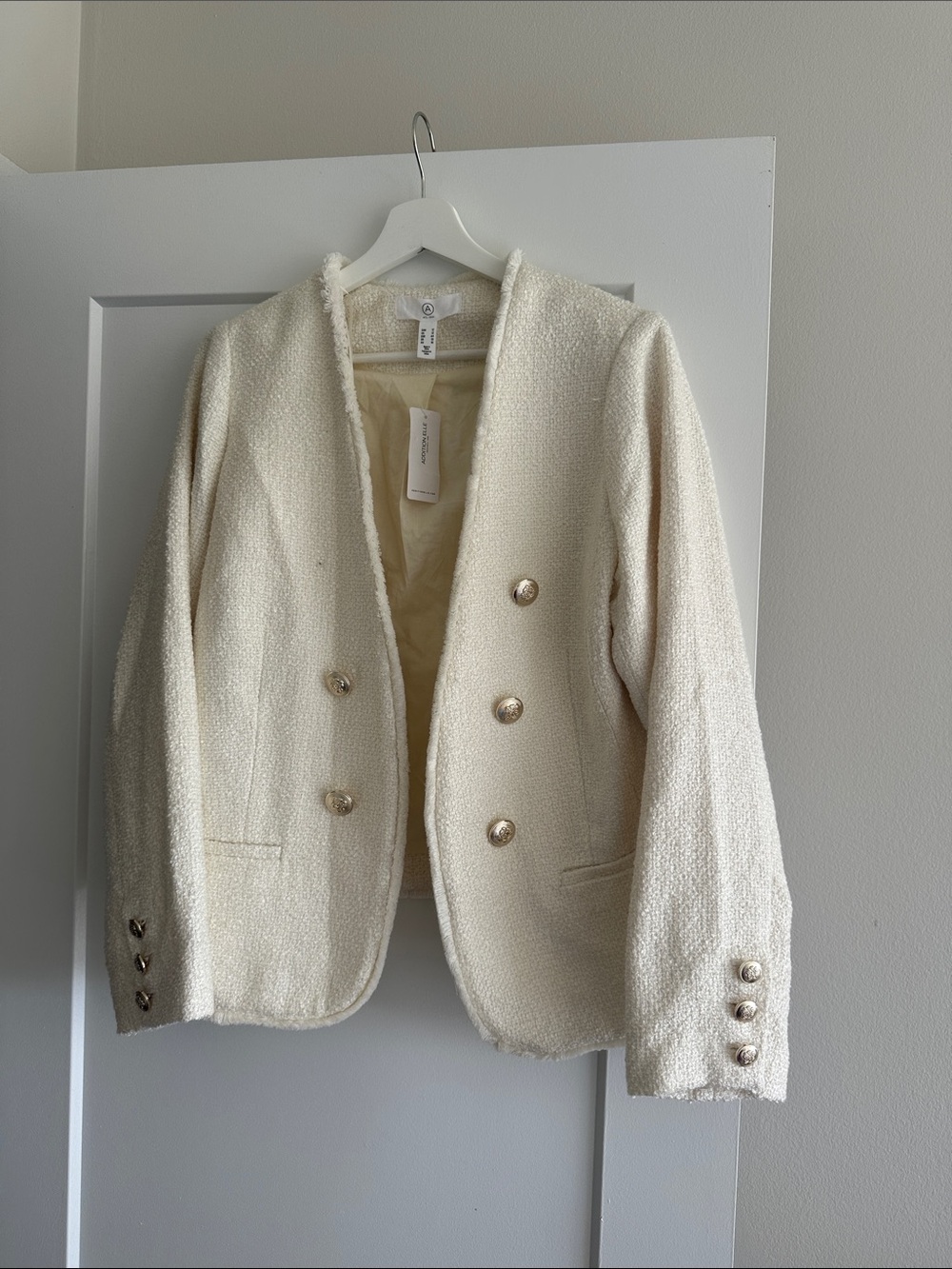 Addition Elle Cream Bouclé Double-Breasted Blazer